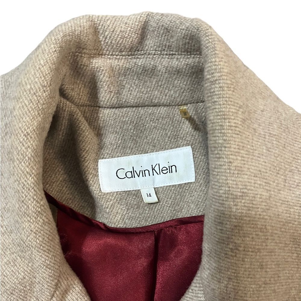 Calvin Klein Women's Double Breasted Peacoat Tan Wool Blend Size 14 - Picture 4 of 9